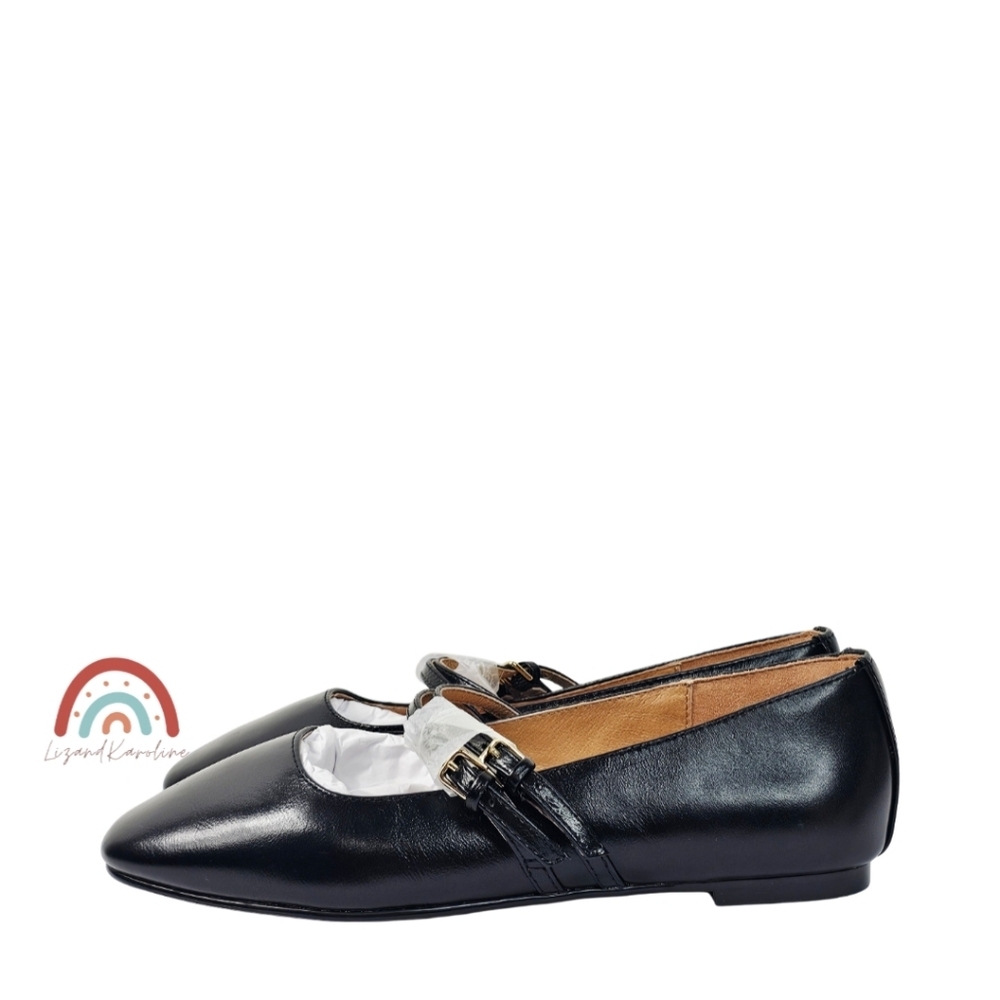 New! Madewell The Greta Double-Strap Ballet Flat in Leather True Black 6.5 - Picture 6 of 13